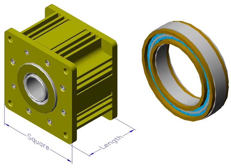 Housed slotless iron core brushless motors, radial, double winding, hollow shaft